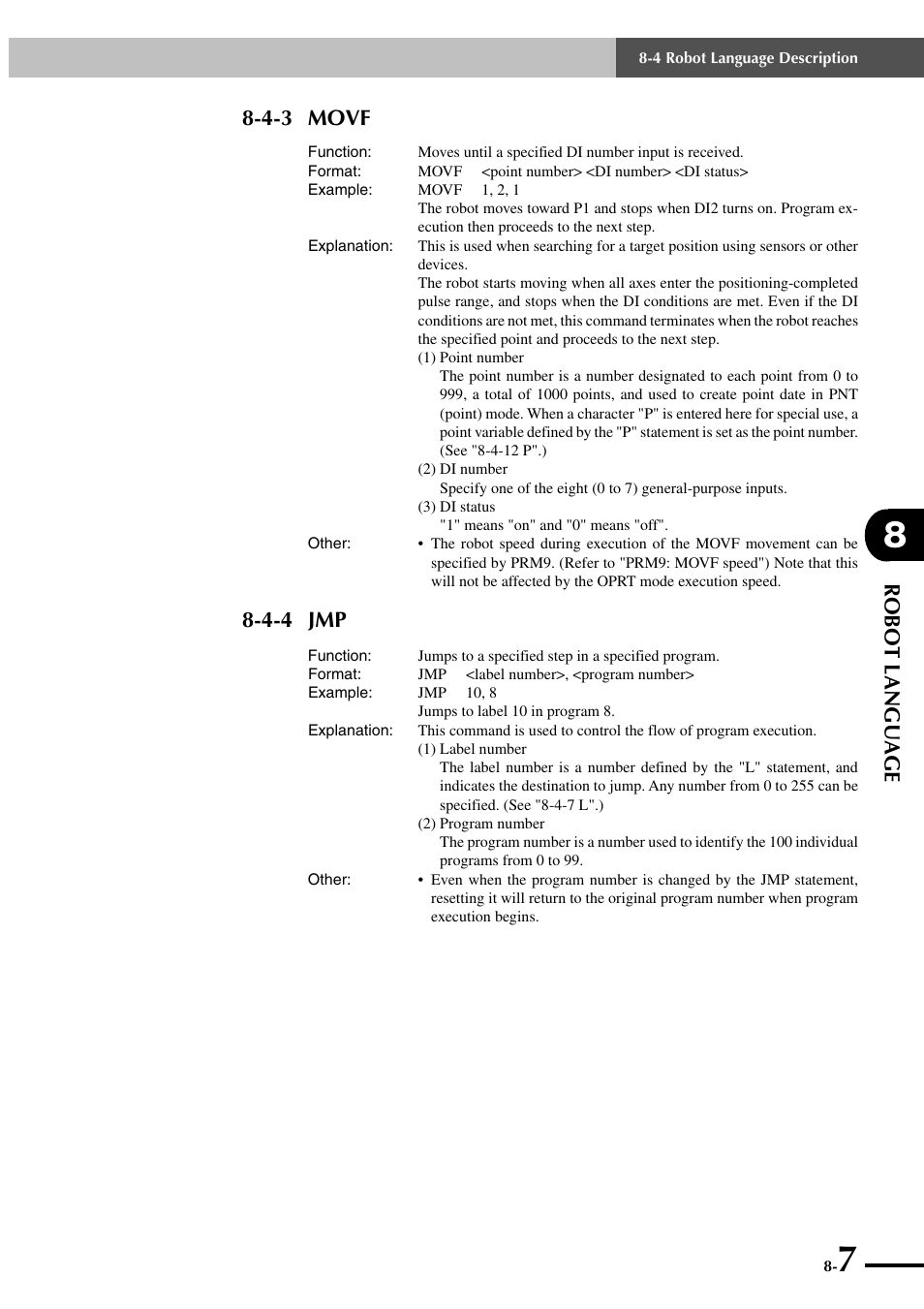 4-3 movf, 4-4 jmp, Robot language | Yamaha SRCP User Manual | Page 105 / 246