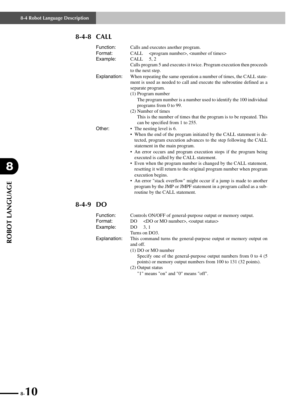 4-8 call, 4-9 do, Robot language | Yamaha SRCP User Manual | Page 108 / 246