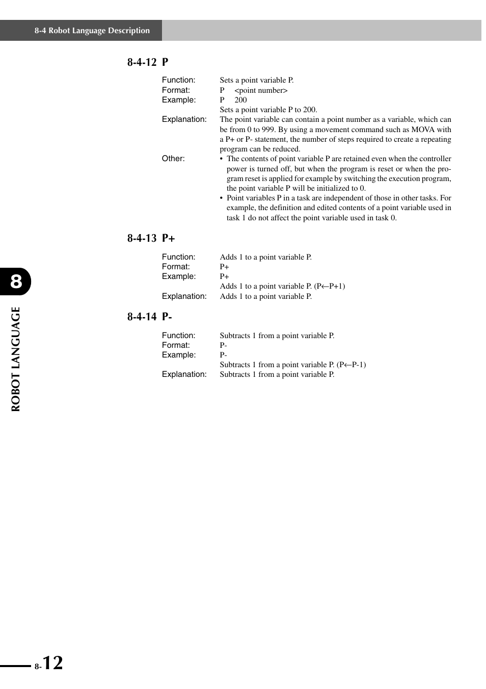 4-12 p, 4-13 p, 4-14 p | Robot language | Yamaha SRCP User Manual | Page 110 / 246