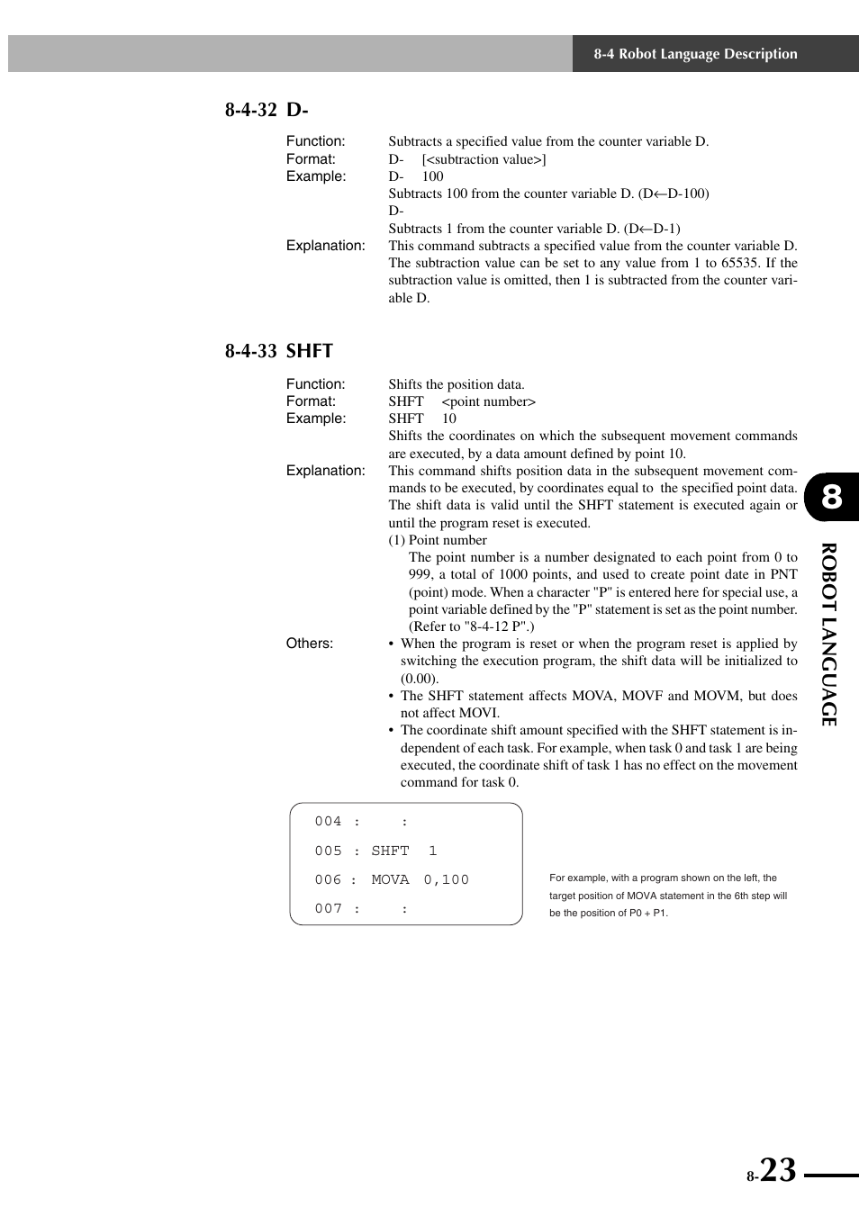 4-32 d, 4-33 shft, Robot language | Yamaha SRCP User Manual | Page 121 / 246