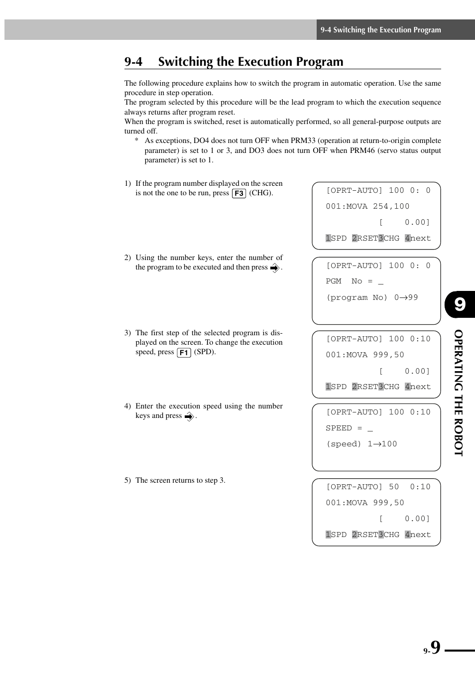 4 switching the execution program, Opera ting the robot | Yamaha SRCP User Manual | Page 141 / 246