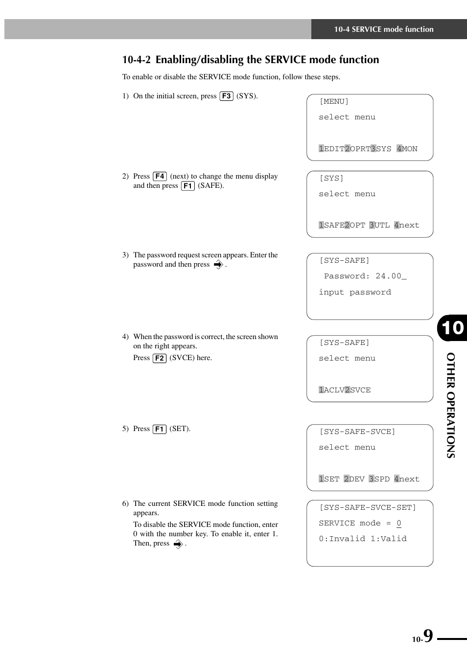 4-2 enabling/disabling the service mode function, Other opera tions | Yamaha SRCP User Manual | Page 155 / 246