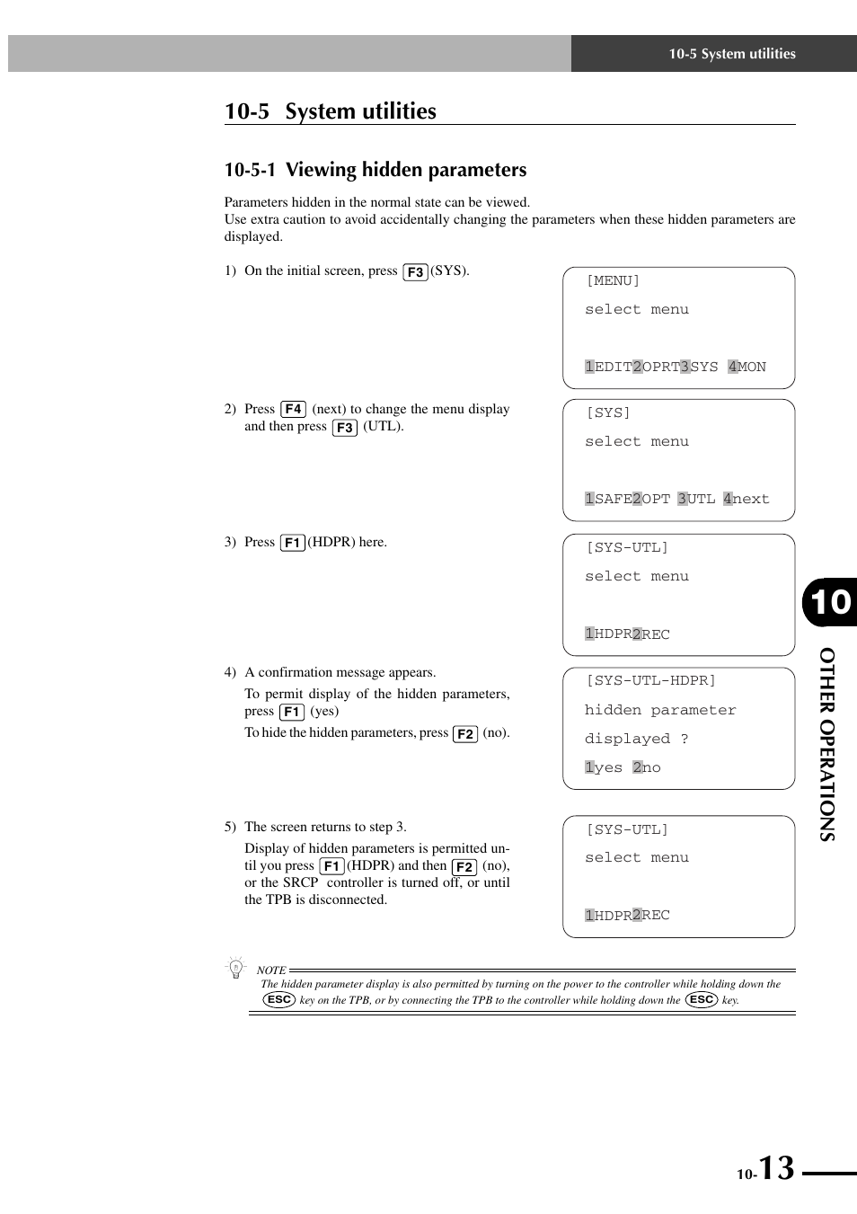 5 system utilities, 5-1 viewing hidden parameters, Other opera tions | Yamaha SRCP User Manual | Page 159 / 246