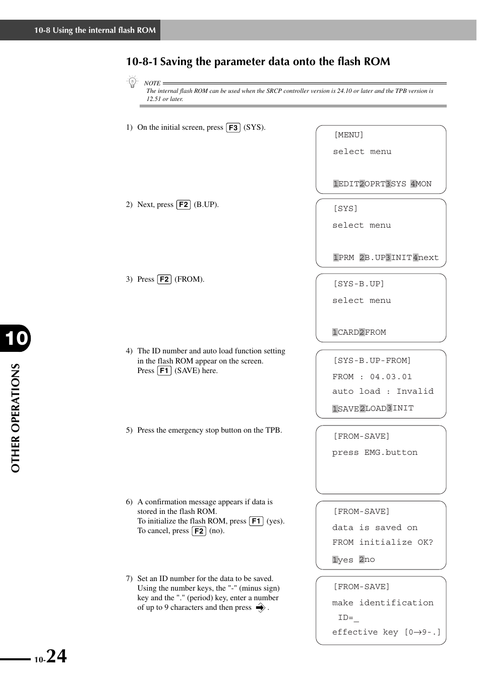 8-1 saving the parameter data onto the flash rom, Other opera tions | Yamaha SRCP User Manual | Page 170 / 246