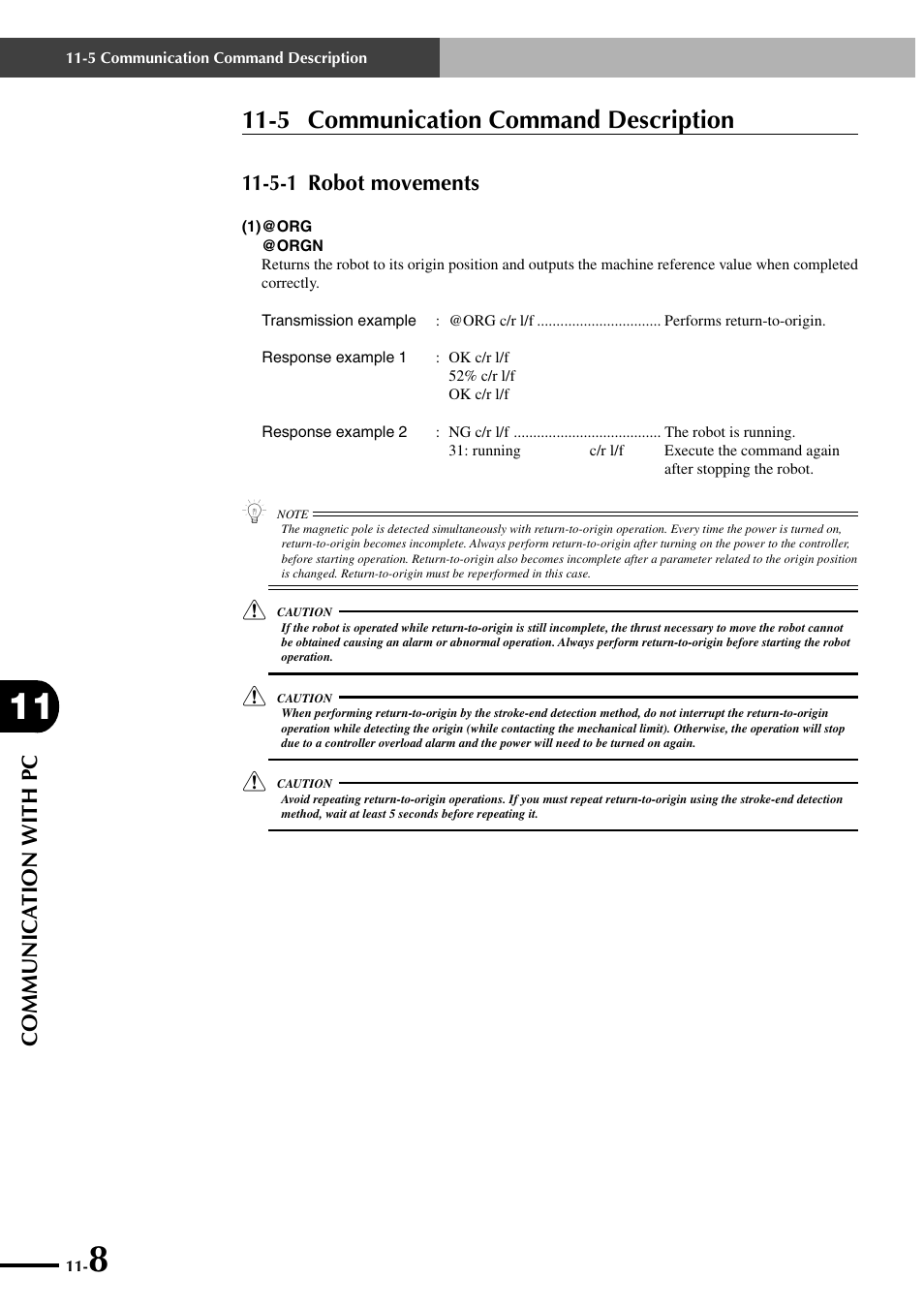 5 communication command description, 5-1 robot movements, Communica tion with pc | Yamaha SRCP User Manual | Page 184 / 246