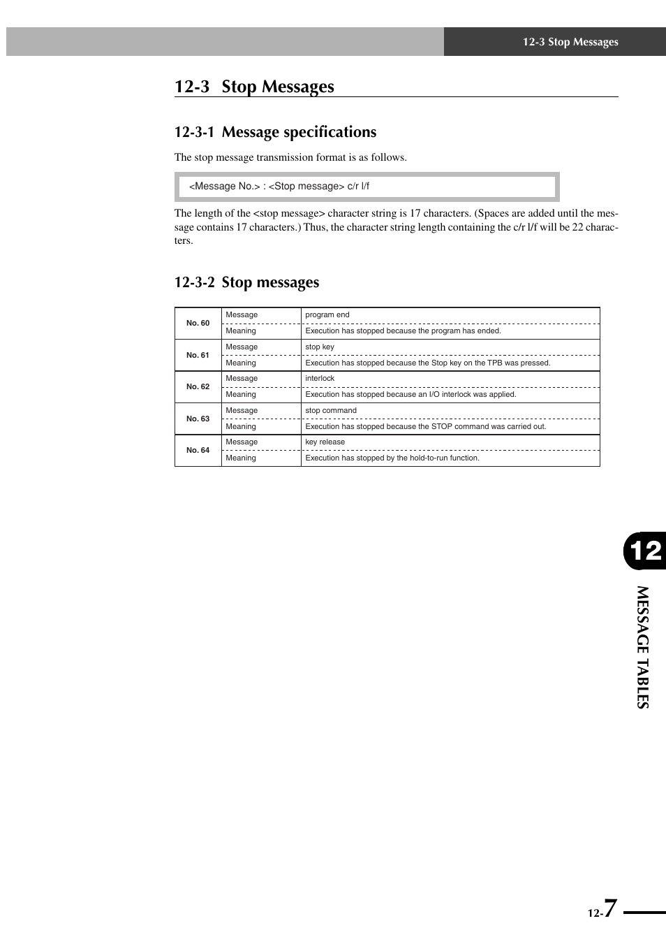 3 stop messages, 3-1 message specifications, 3-2 stop messages | Message t ables | Yamaha SRCP User Manual | Page 215 / 246