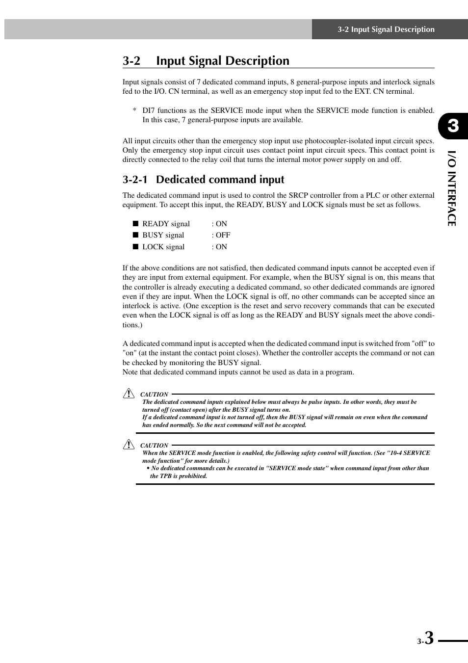 2 input signal description, 2-1 dedicated command input, I/o interf ace | Yamaha SRCP User Manual | Page 31 / 246