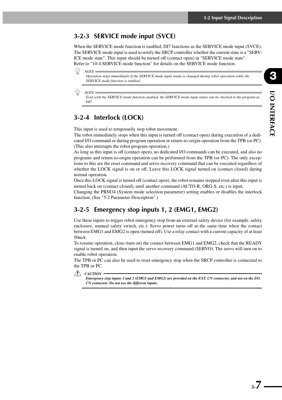 2-3 service mode input (svce), 2-4 interlock (lock), 2-5 emergency stop inputs 1, 2 (emg1, emg2) | Yamaha SRCP User Manual | Page 35 / 246