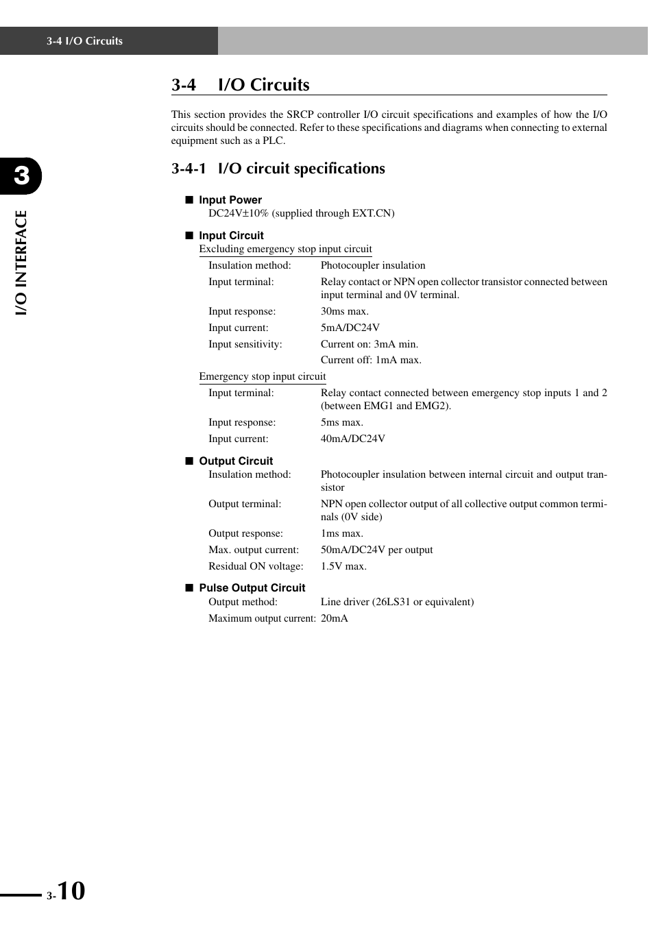 4 i/o circuits, 4-1 i/o circuit specifications, I/o interf ace | Yamaha SRCP User Manual | Page 38 / 246