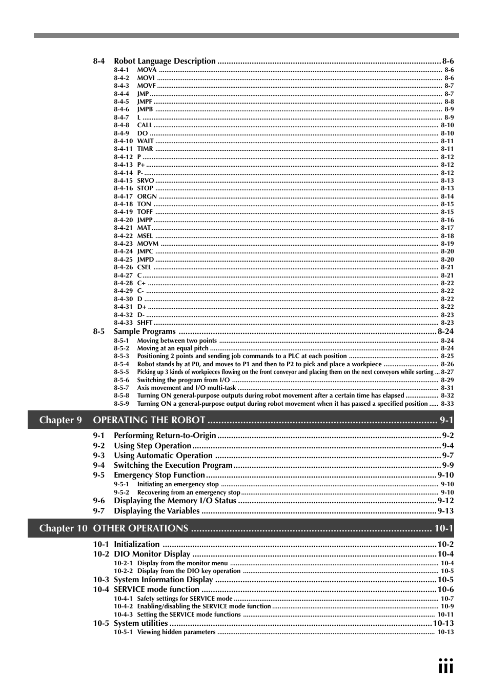 Chapter 9 operating the robot -1, Chapter 10 other operations -1 | Yamaha SRCP User Manual | Page 5 / 246