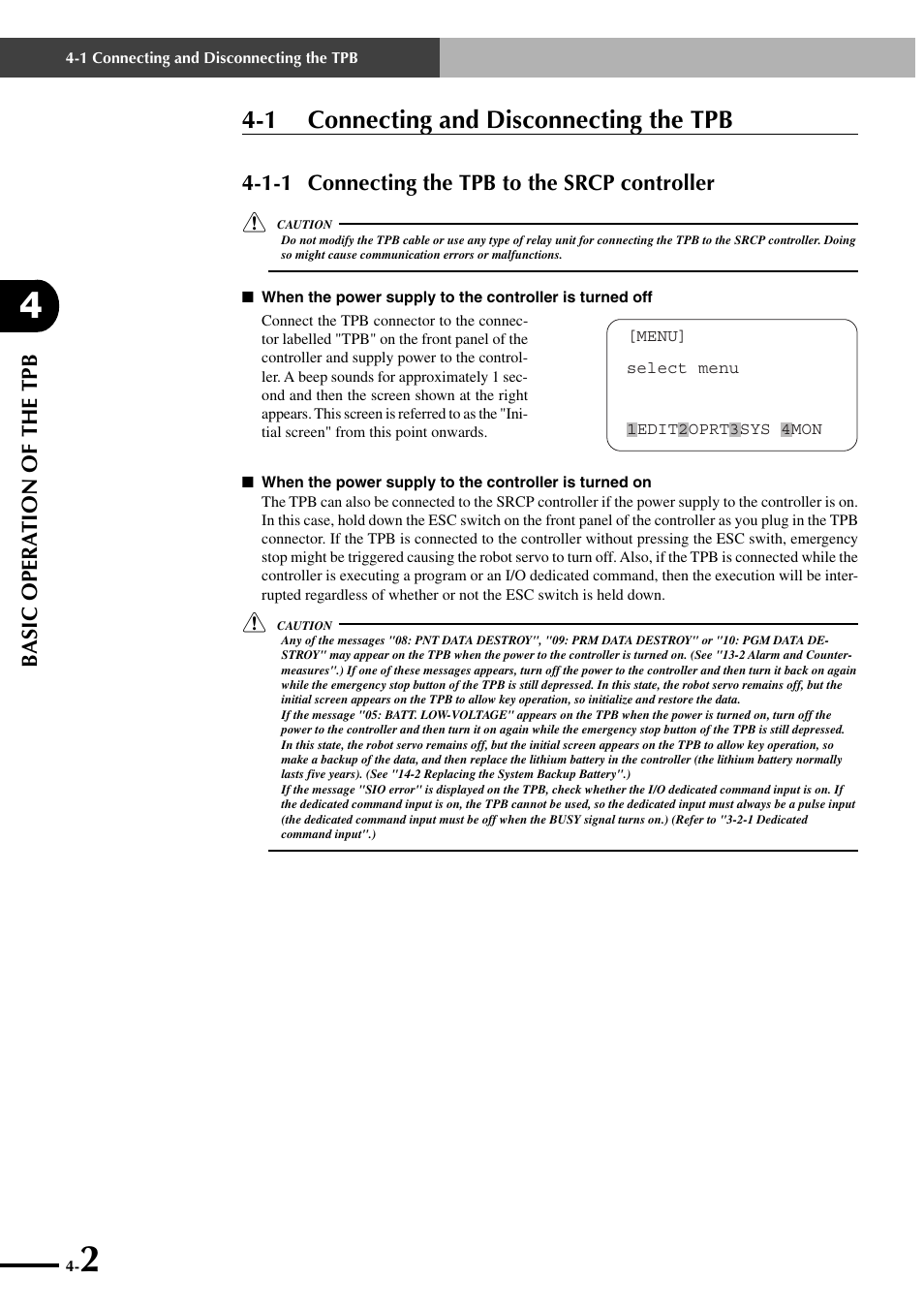 1 connecting and disconnecting the tpb, 1-1 connecting the tpb to the srcp controller | Yamaha SRCP User Manual | Page 50 / 246