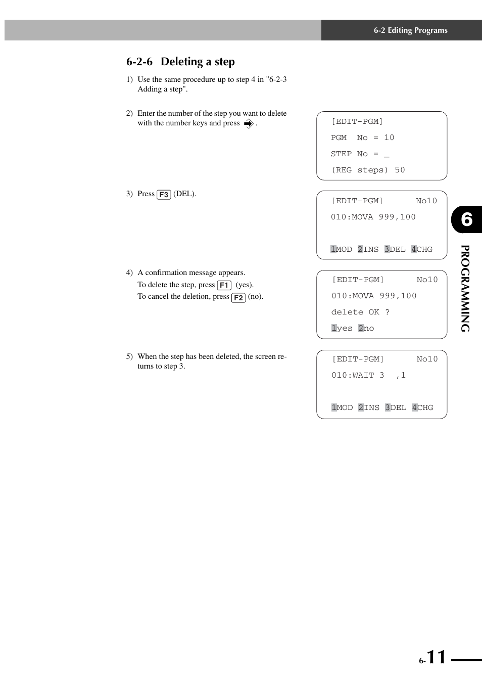 2-6 deleting a step, Programming | Yamaha SRCP User Manual | Page 85 / 246