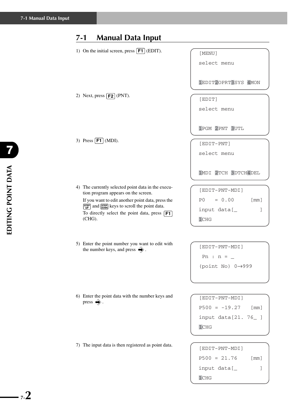 1 manual data input, Editing point da ta | Yamaha SRCP User Manual | Page 90 / 246