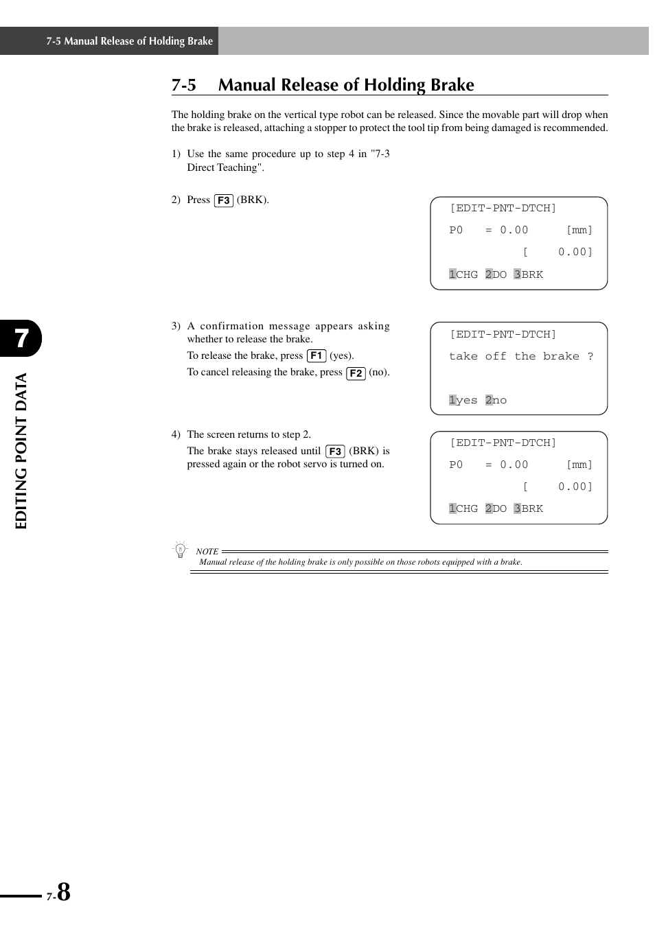 5 manual release of holding brake, Editing point da ta | Yamaha SRCP User Manual | Page 96 / 246