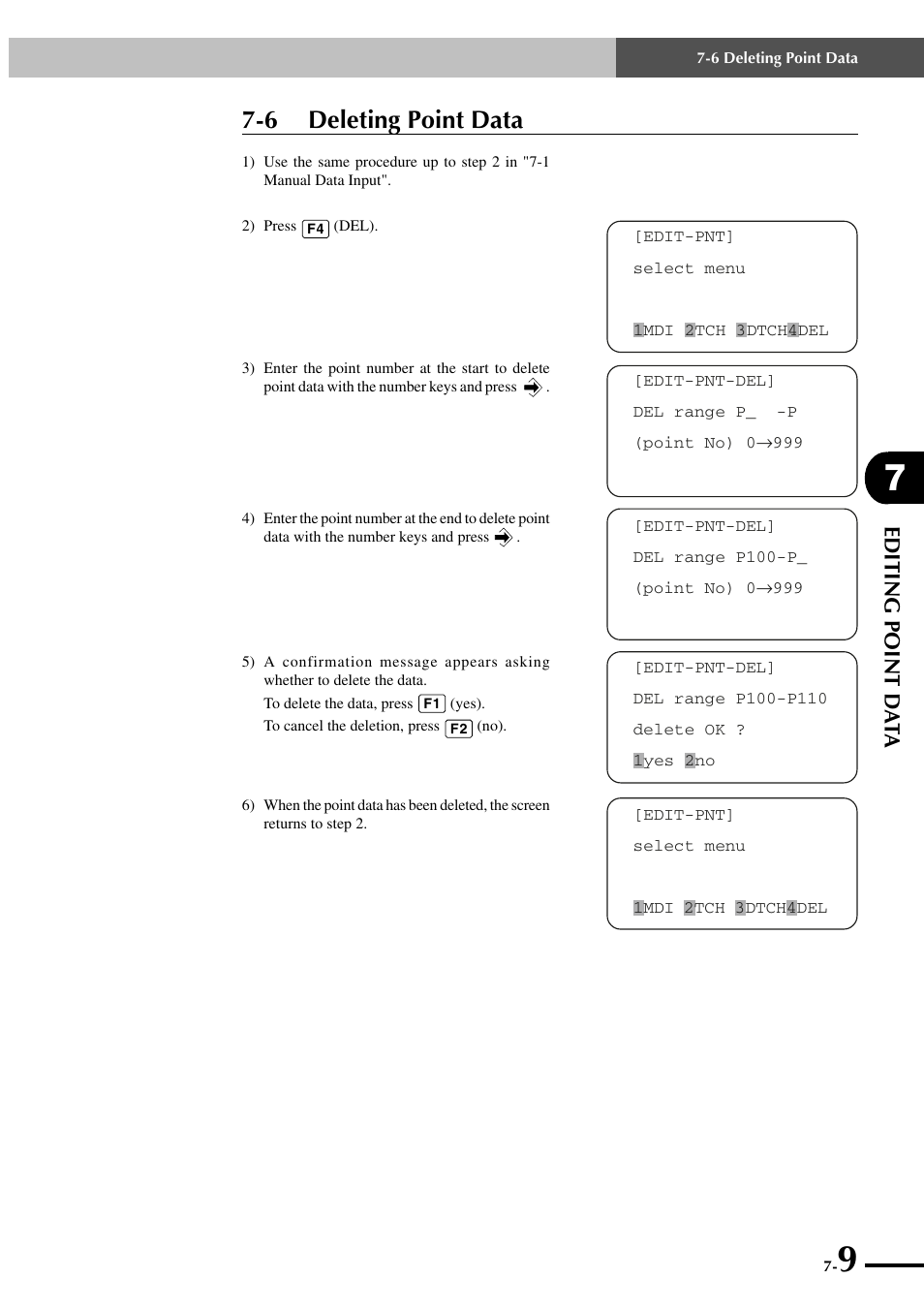 6 deleting point data, Editing point da ta | Yamaha SRCP User Manual | Page 97 / 246