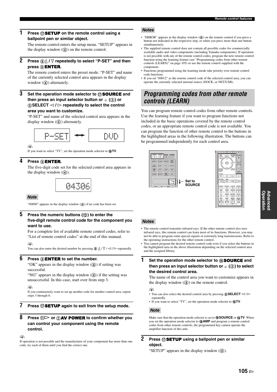 Ad v a nce d op eratio n, Press g setup again to exit from the setup mode | Yamaha NOT FOND DSP-Z11 User Manual | Page 105 / 150