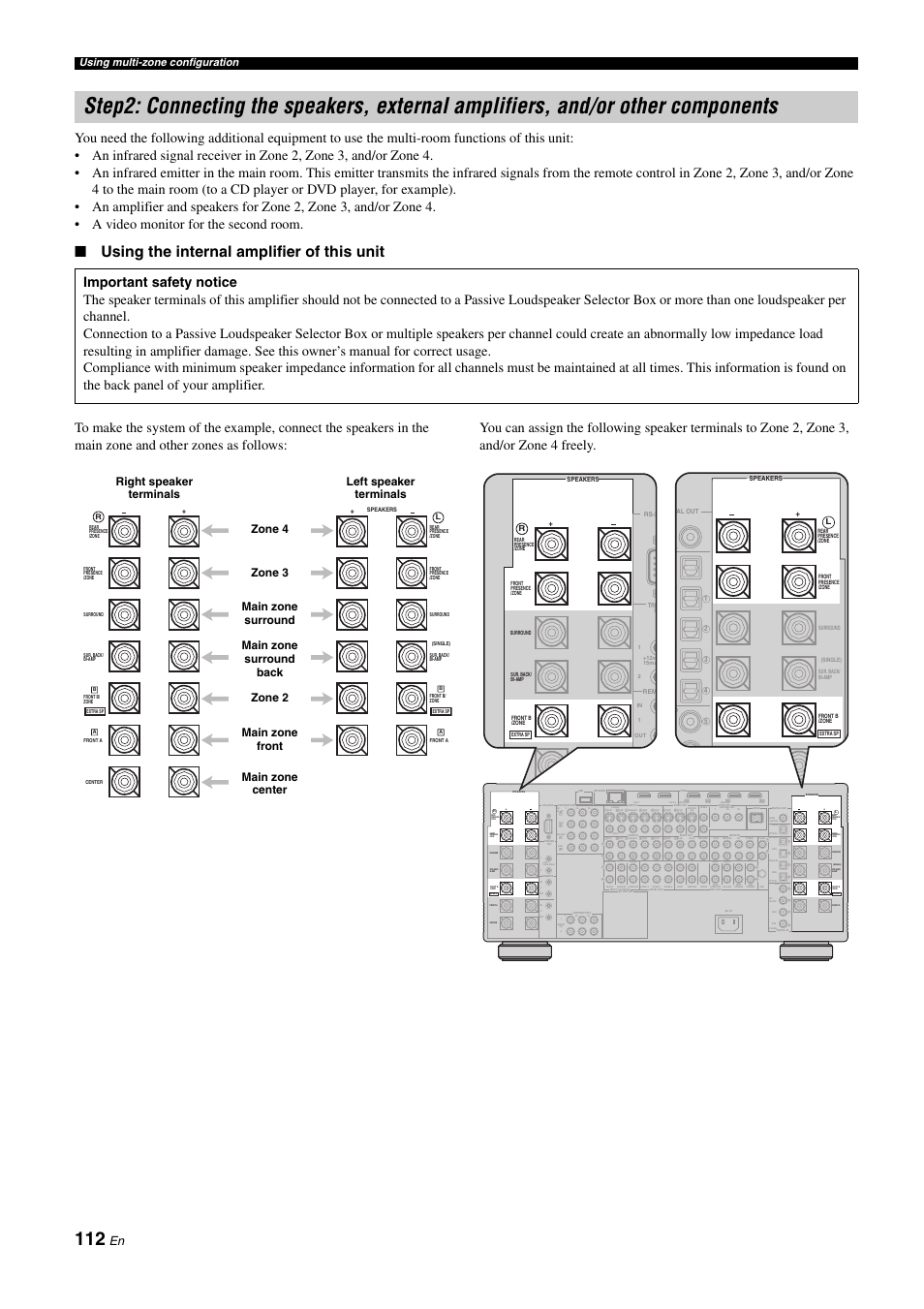 P. 112, Using the internal amplifier of this unit, Using multi-zone configuration | Yamaha NOT FOND DSP-Z11 User Manual | Page 112 / 150