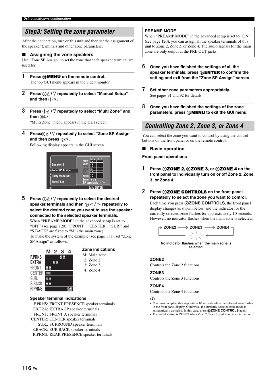 Step3: setting the zone parameter, Controlling zone 2, zone 3, or zone 4, P. 116 | Yamaha NOT FOND DSP-Z11 User Manual | Page 116 / 150