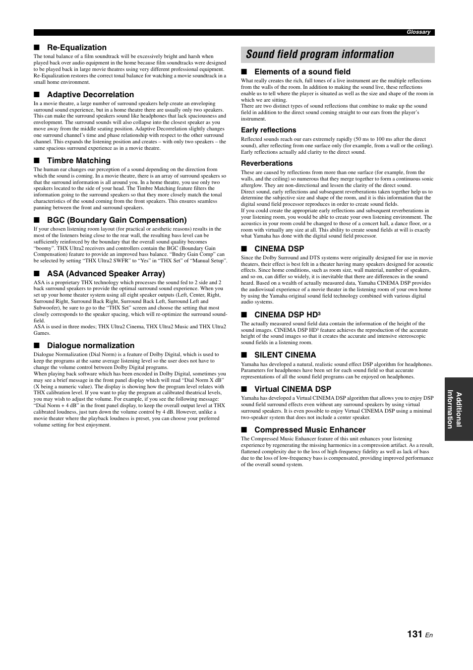 Sound field program information | Yamaha NOT FOND DSP-Z11 User Manual | Page 131 / 150
