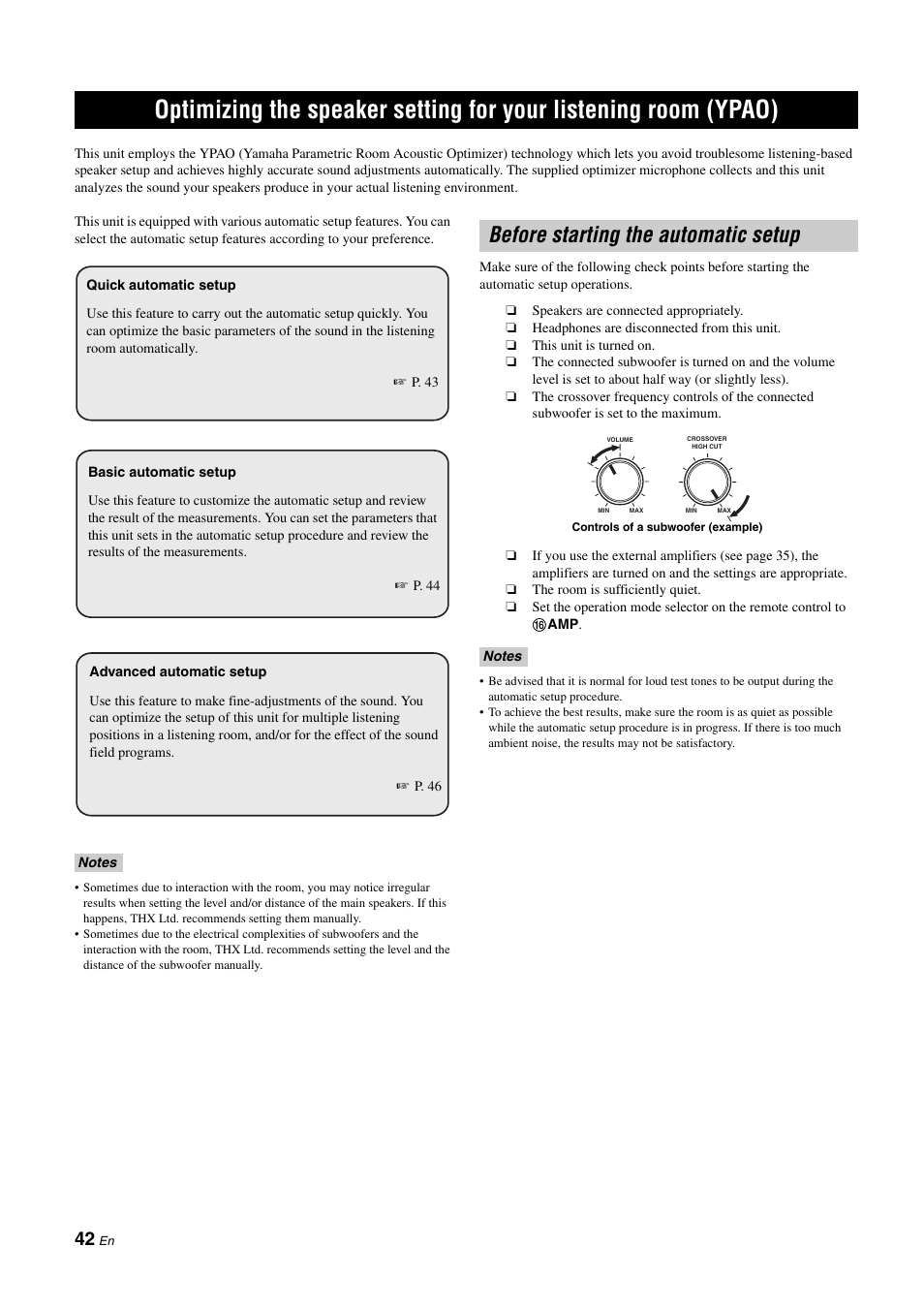 Before starting the automatic setup, P. 42, 42) or | Yamaha NOT FOND DSP-Z11 User Manual | Page 42 / 150