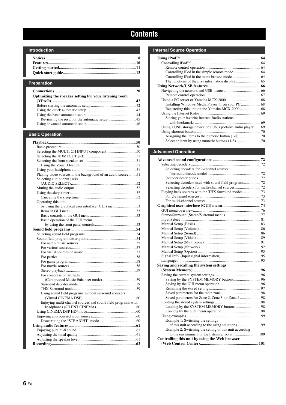 Yamaha NOT FOND DSP-Z11 User Manual | Page 6 / 150