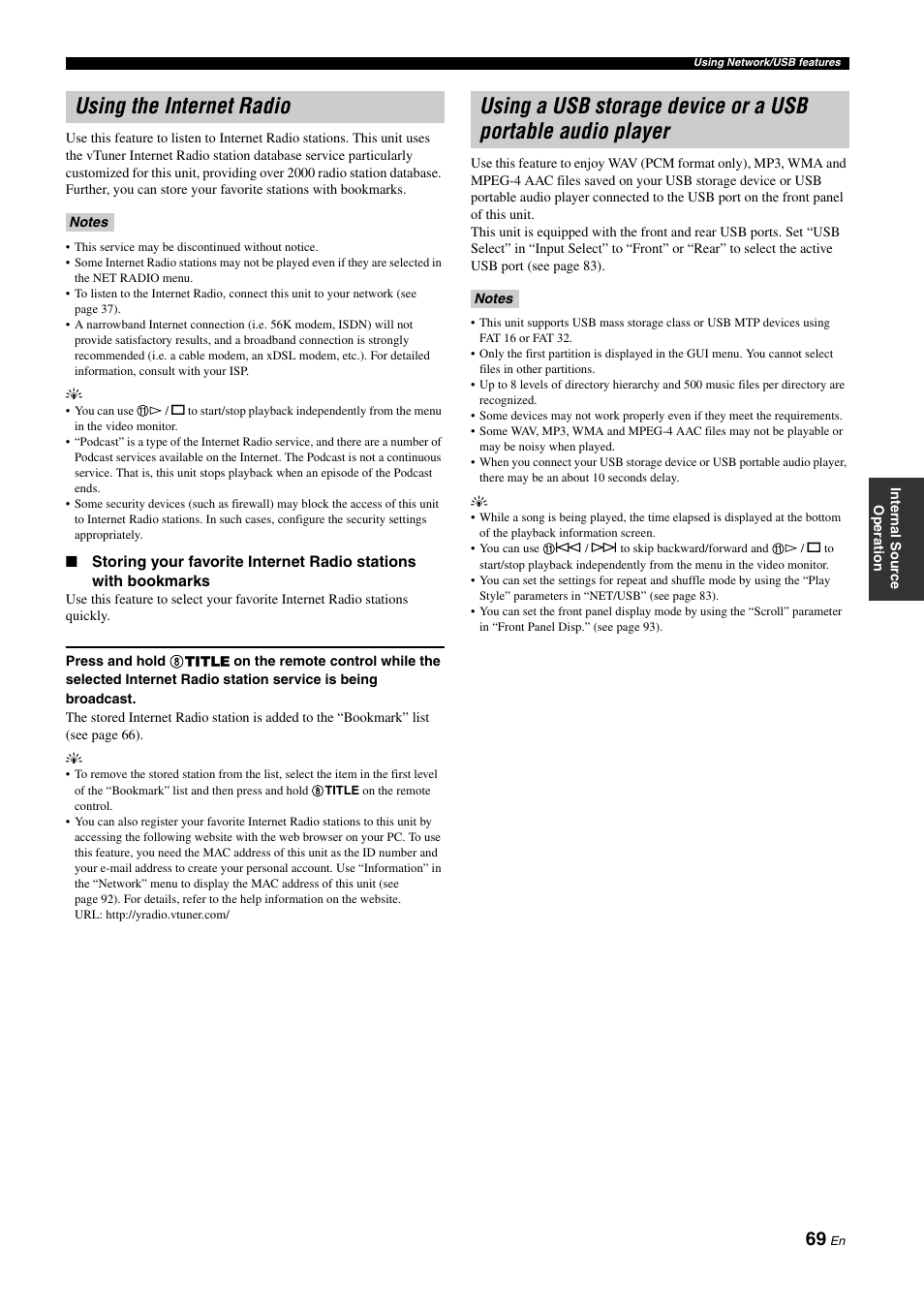 Using the internet radio, P. 69 | Yamaha NOT FOND DSP-Z11 User Manual | Page 69 / 150