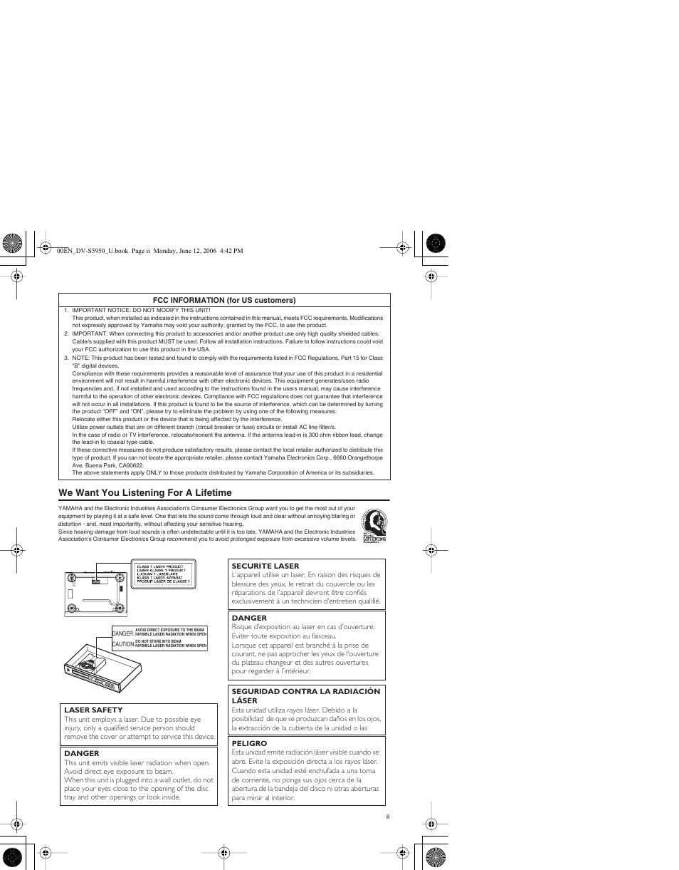 We want you listening for a lifetime | Yamaha DV-S5950 User Manual | Page 3 / 47
