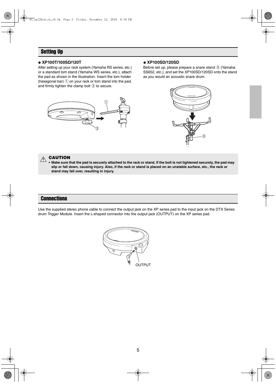 Setting up, Connections | Yamaha DTX XP120SD User Manual | Page 5 / 9