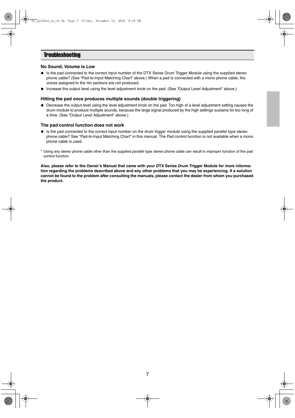 Troubleshooting | Yamaha DTX XP120SD User Manual | Page 7 / 9
