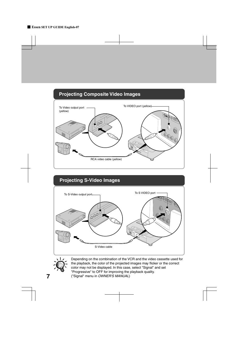 Projecting composite video images, Projecting s-video images | Yamaha LPX-500 User Manual | Page 76 / 80