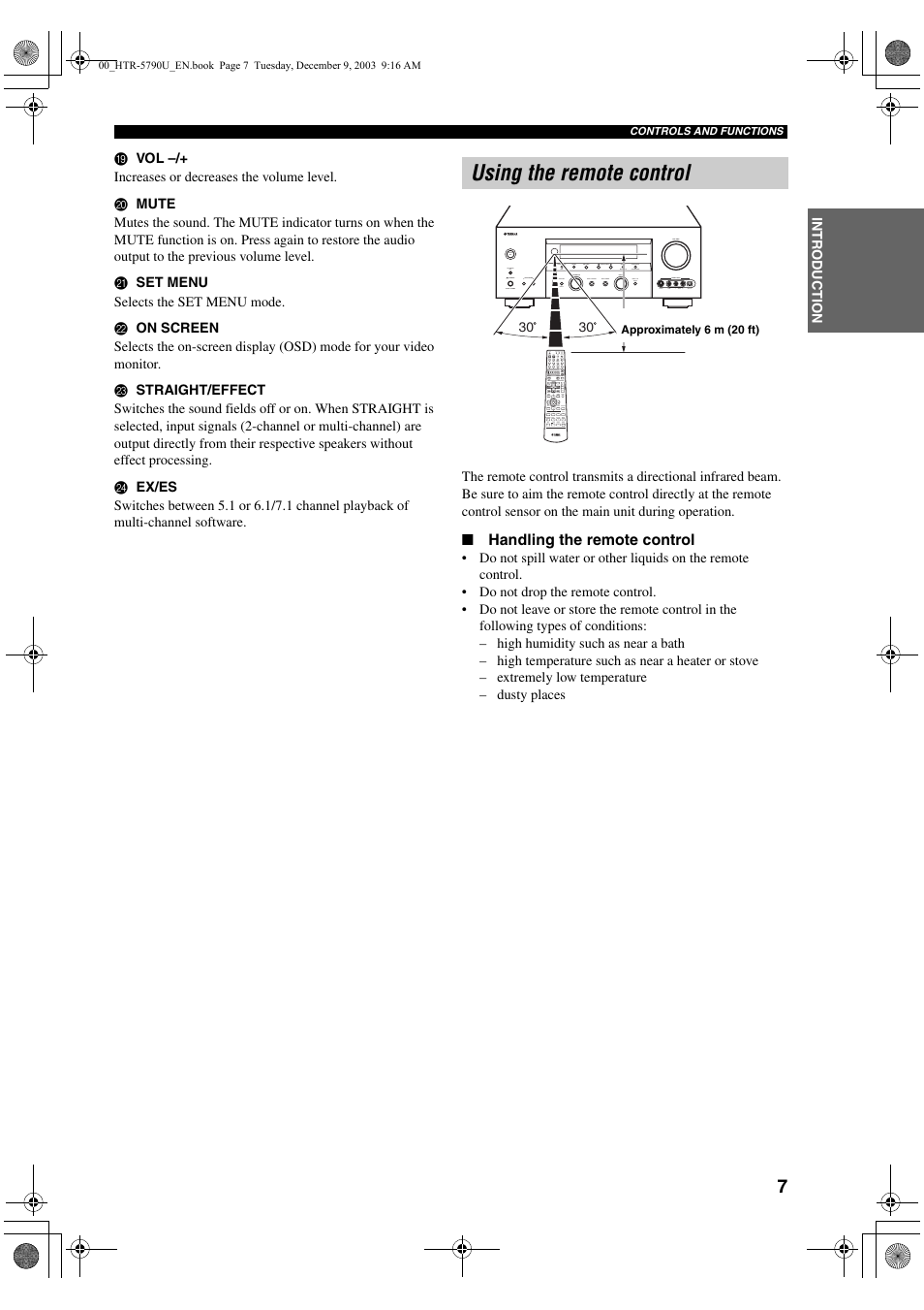 Using the remote control | Yamaha HTR-5790 User Manual | Page 11 / 90