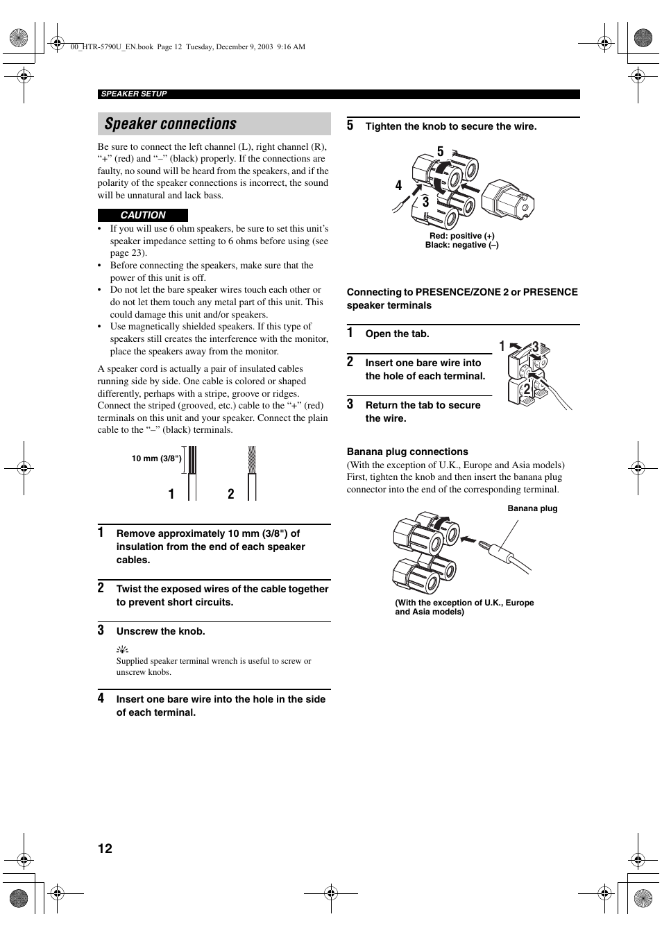 Speaker connections | Yamaha HTR-5790 User Manual | Page 16 / 90