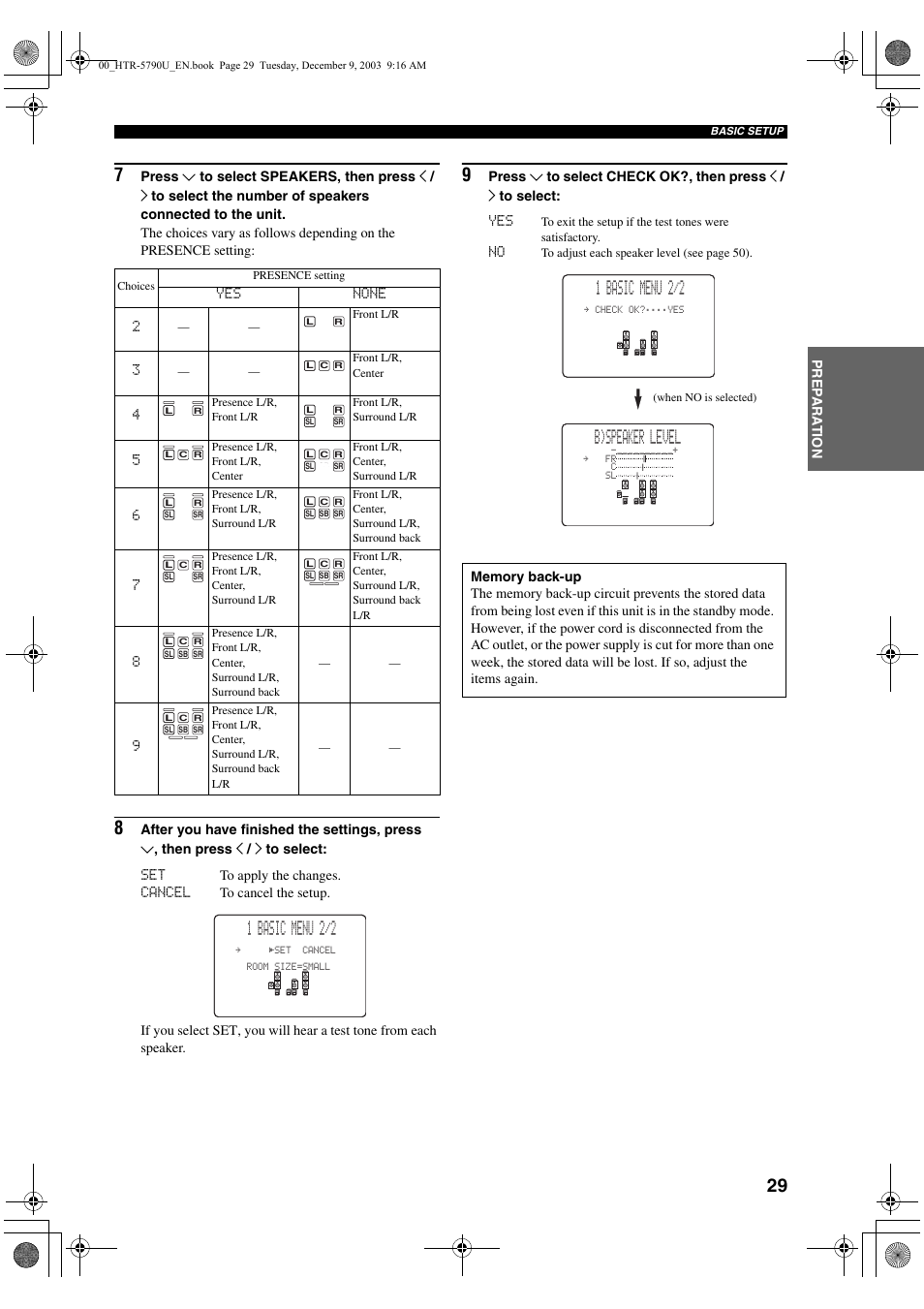 1 basic menu 2/2, B)speaker level | Yamaha HTR-5790 User Manual | Page 33 / 90