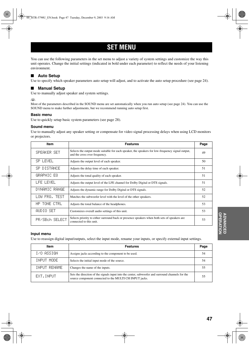 Set menu | Yamaha HTR-5790 User Manual | Page 51 / 90