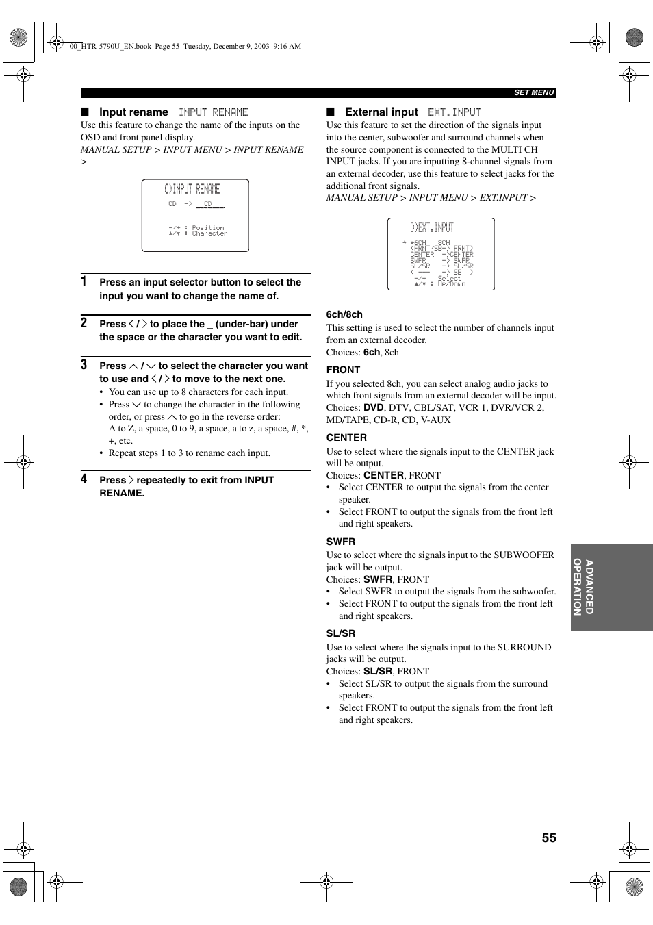 C)input rename, D)ext.input | Yamaha HTR-5790 User Manual | Page 59 / 90