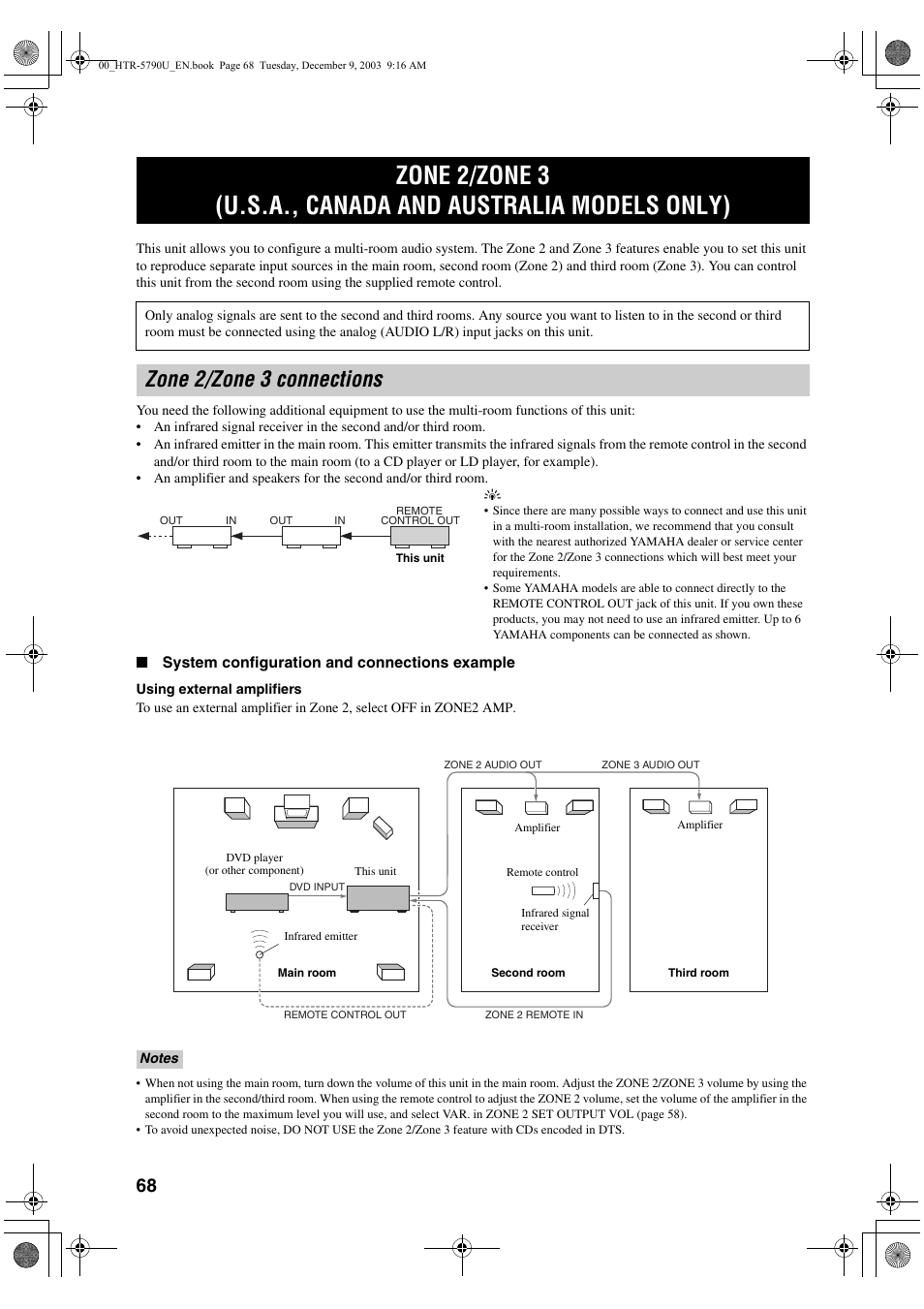 Zone 2/zone 3 connections | Yamaha HTR-5790 User Manual | Page 72 / 90