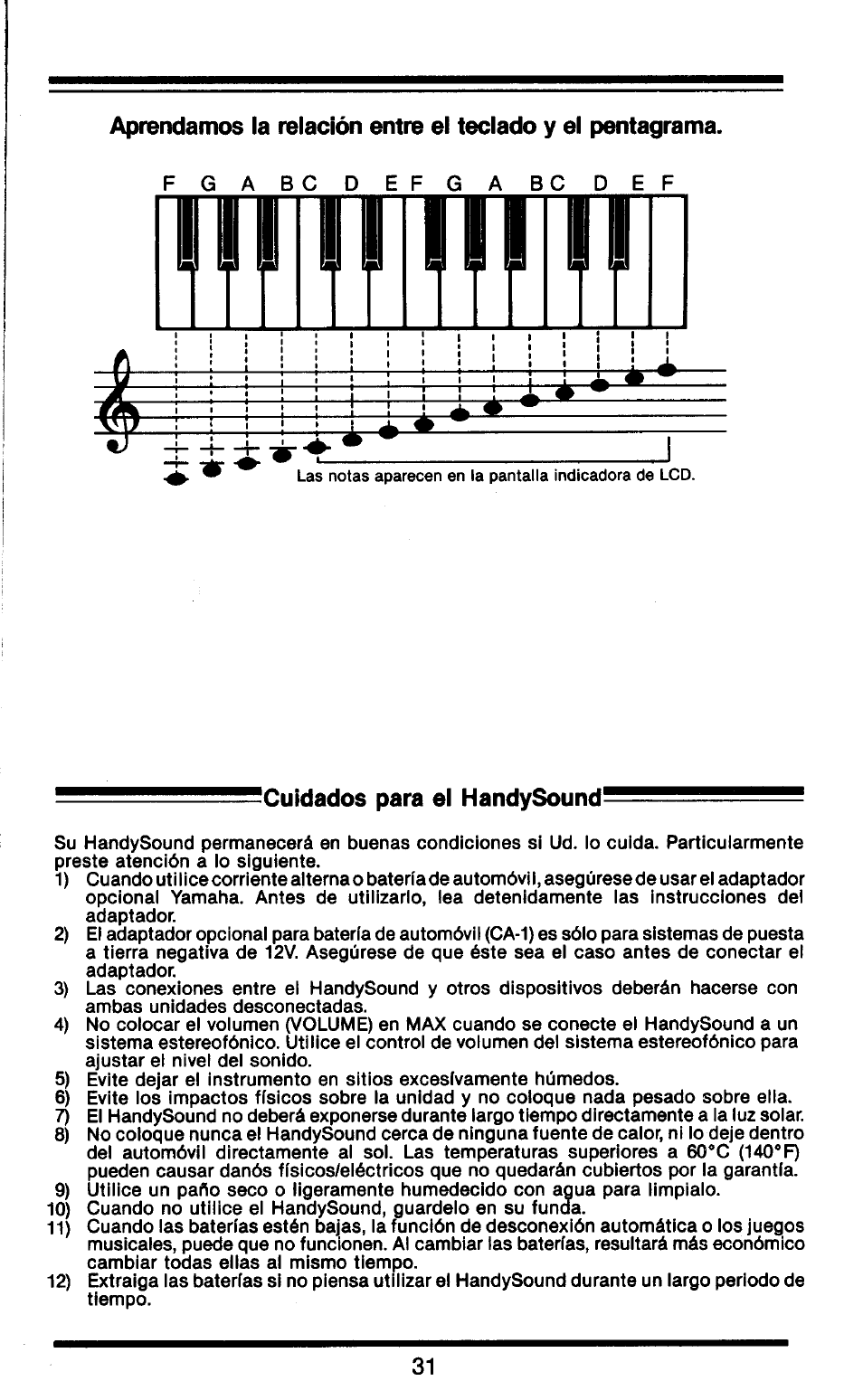 Cuidados para el handysound | Yamaha HandySound HS-501 User Manual | Page 9 / 12