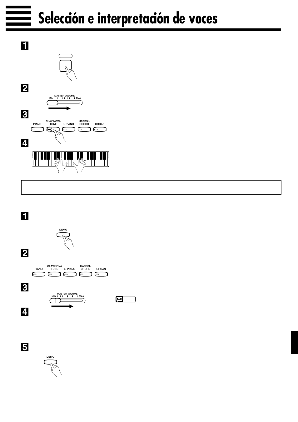 Selección e interpretación de voces, Reproducción de las canciones de demostración | Yamaha Clavinova CLP-153S User Manual | Page 8 / 29