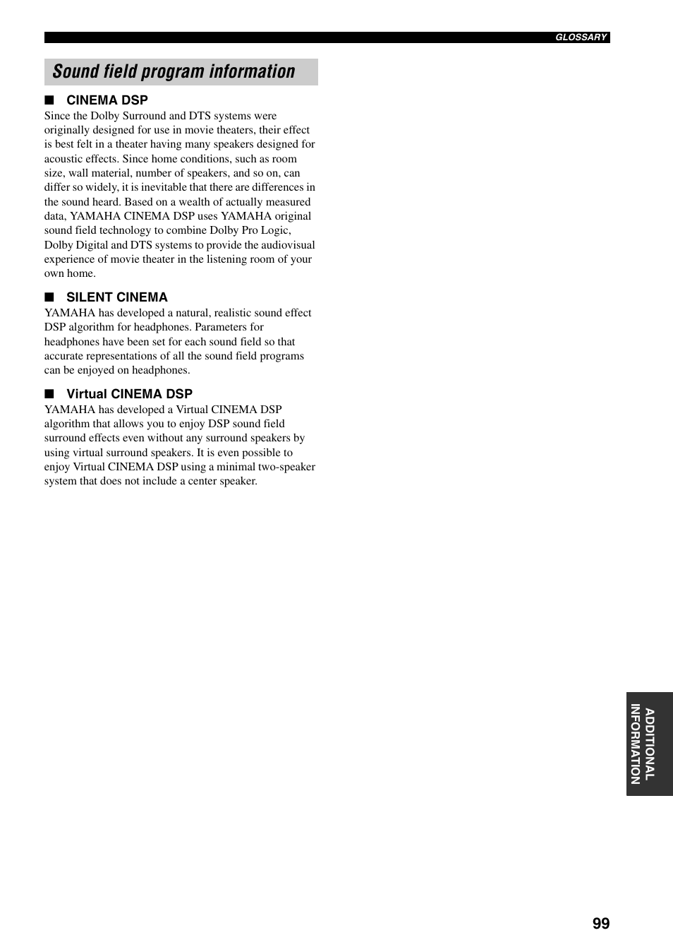 Sound field program information | Yamaha HTR-5940 AV User Manual | Page 103 / 169