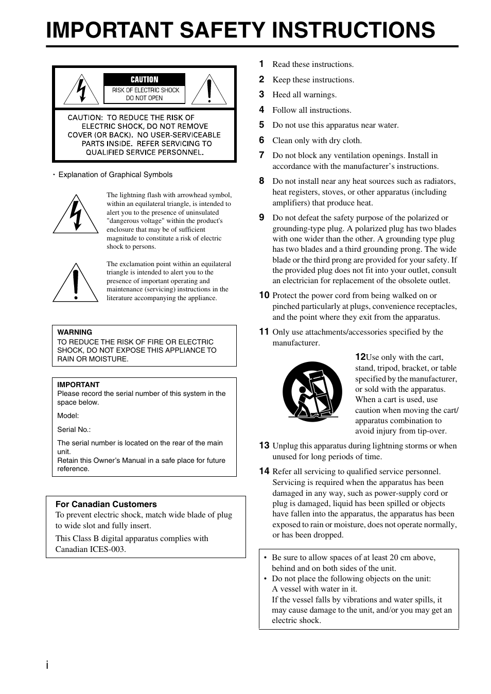 Important safety instructions | Yamaha HTR-5940 AV User Manual | Page 127 / 169