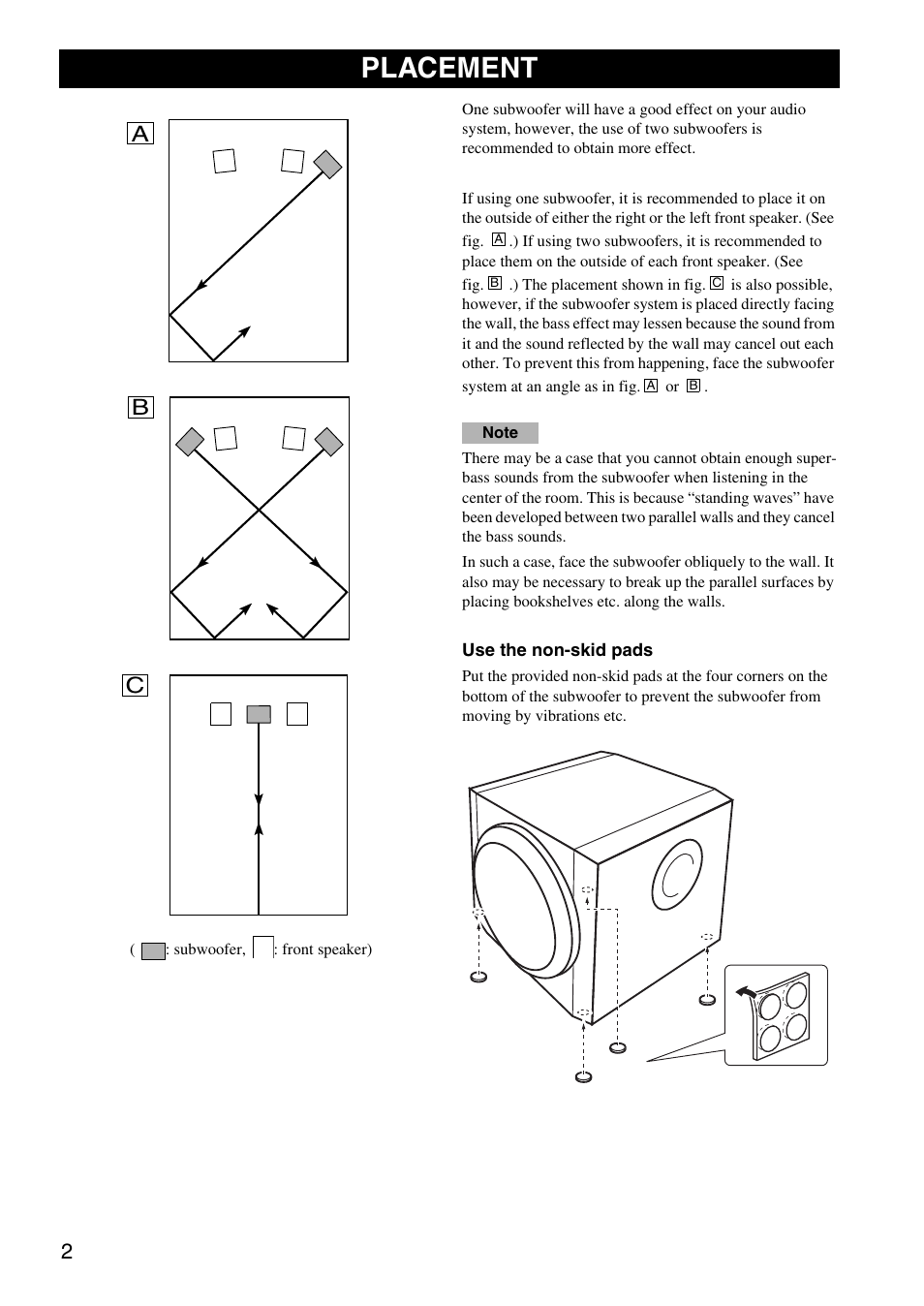 Placement, Ab c | Yamaha HTR-5940 AV User Manual | Page 131 / 169