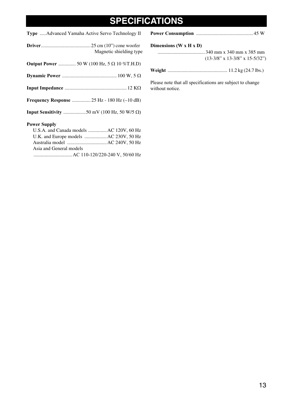 Specifications | Yamaha HTR-5940 AV User Manual | Page 142 / 169