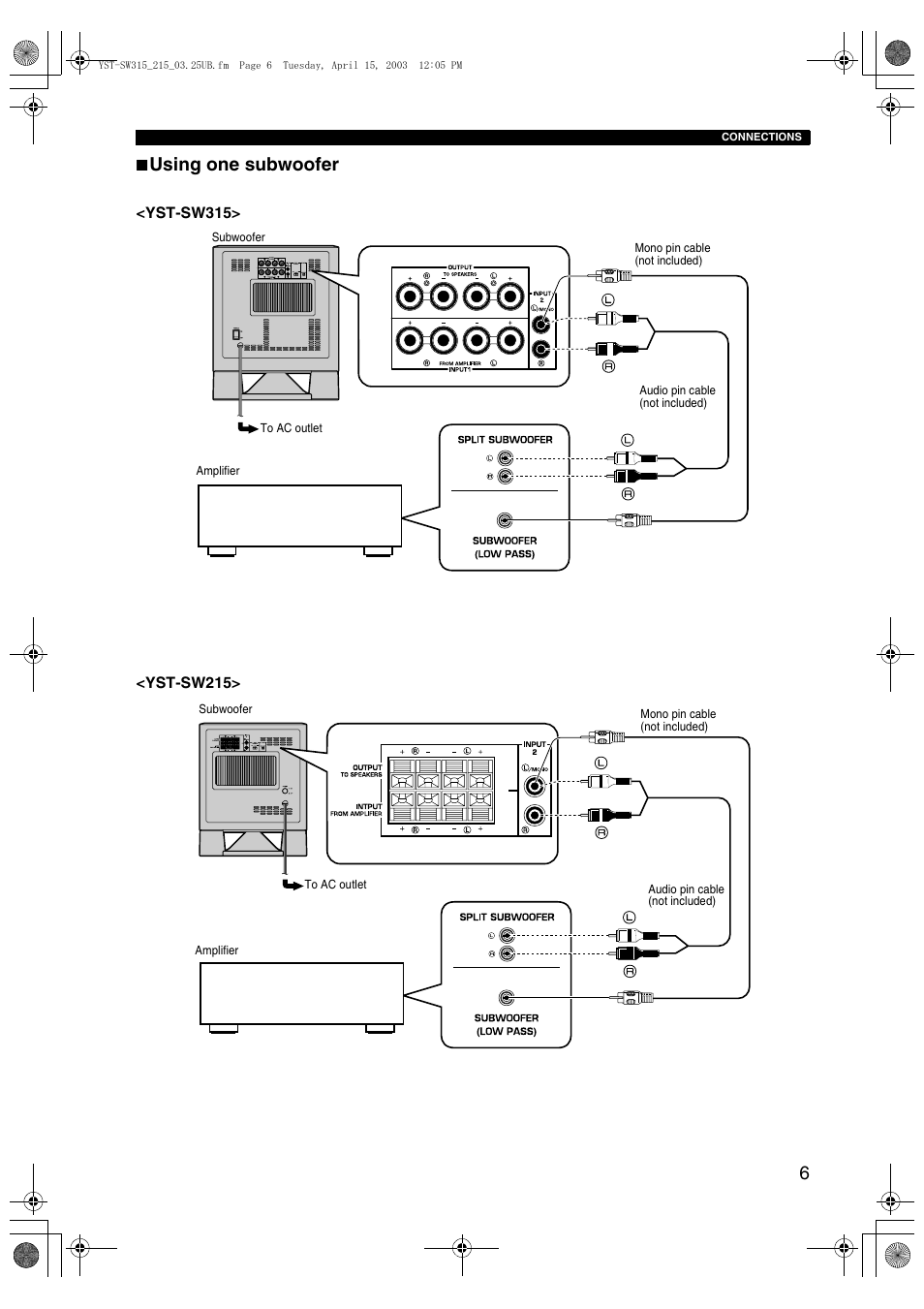 Using one subwoofer | Yamaha HTR-5940 AV User Manual | Page 154 / 169