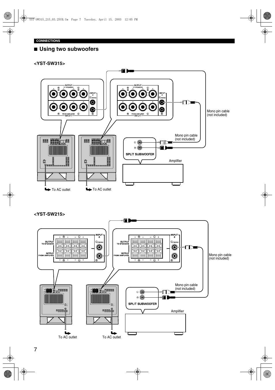 Using two subwoofers | Yamaha HTR-5940 AV User Manual | Page 155 / 169