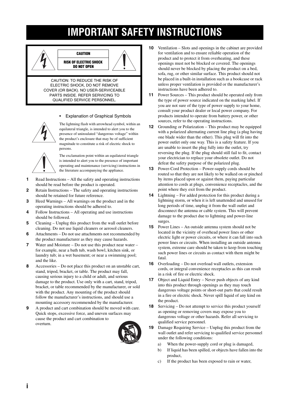 Important safety instructions | Yamaha HTR-5940 AV User Manual | Page 2 / 169