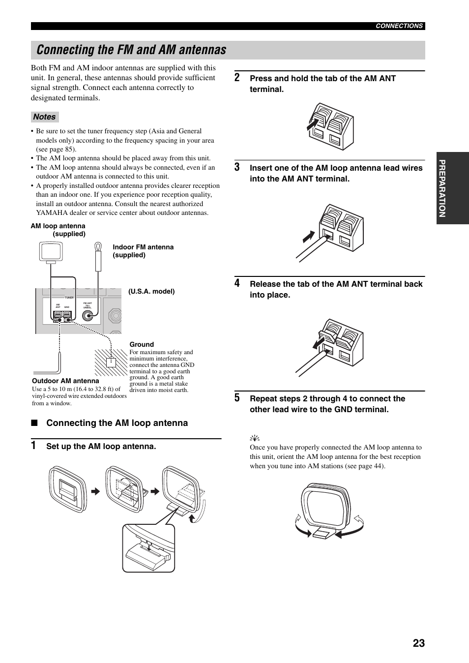 Connecting the fm and am antennas, Connecting the am loop antenna | Yamaha HTR-5940 AV User Manual | Page 27 / 169