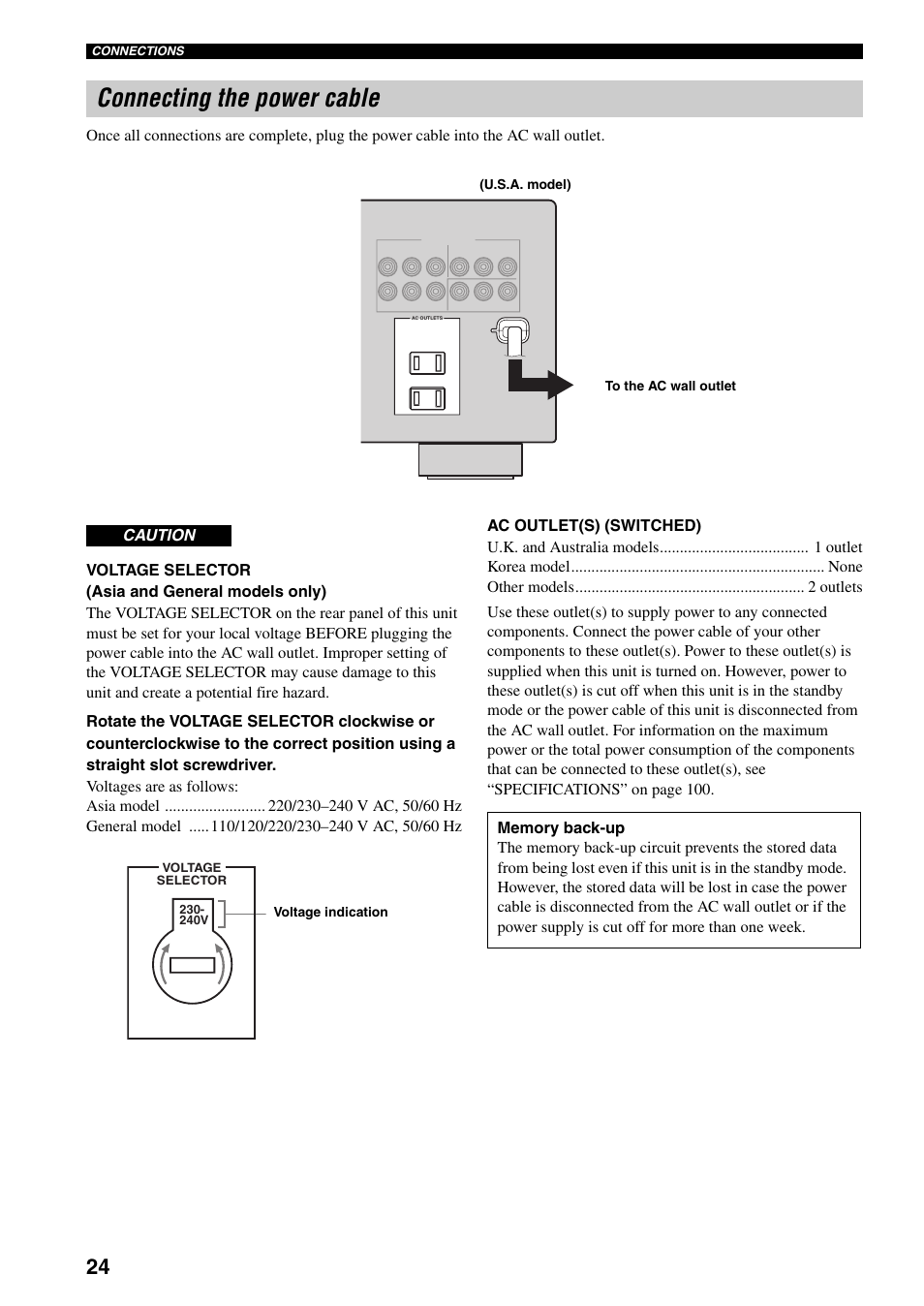 Connecting the power cable | Yamaha HTR-5940 AV User Manual | Page 28 / 169