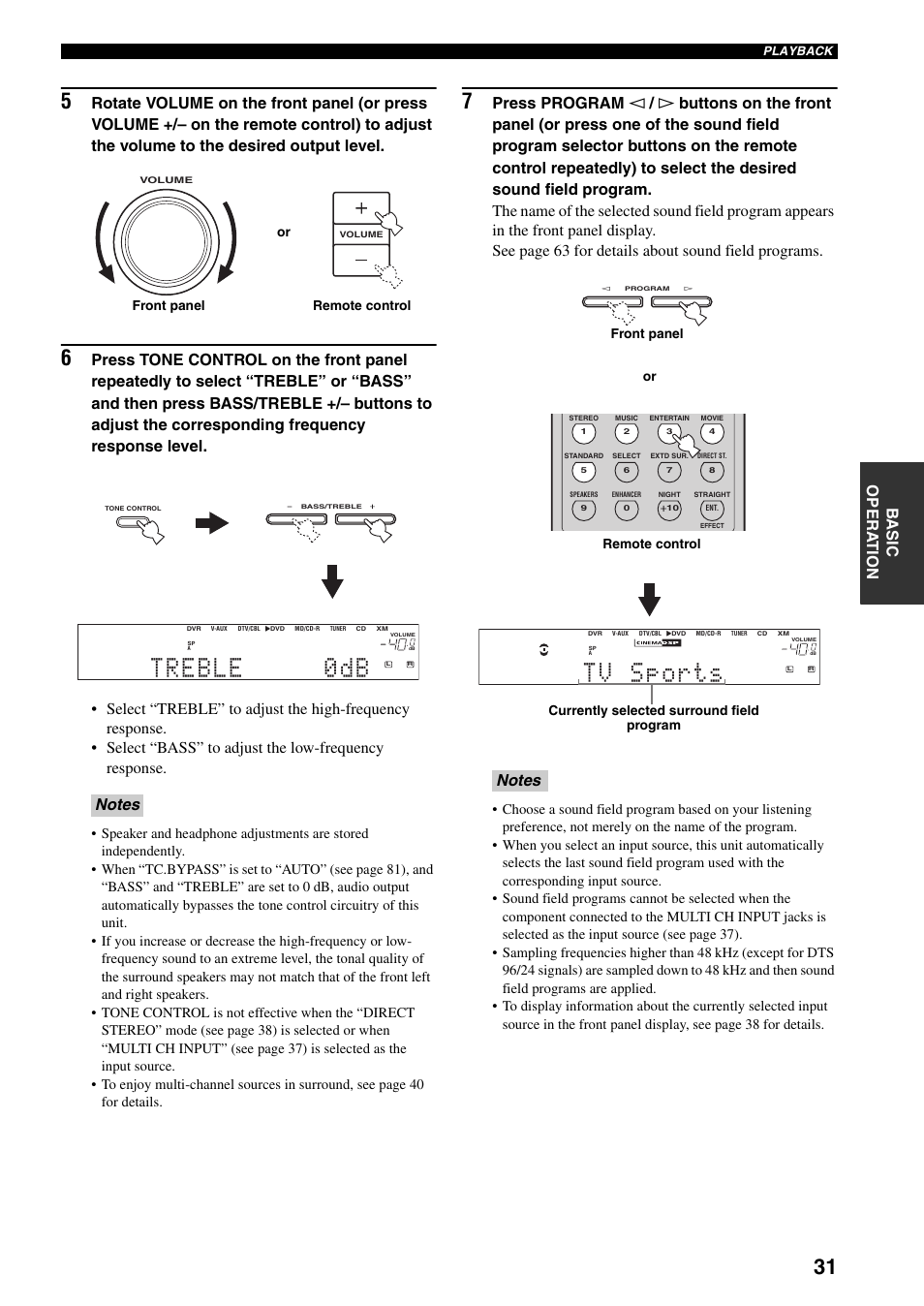 Treble 0db, Tv sports | Yamaha HTR-5940 AV User Manual | Page 35 / 169