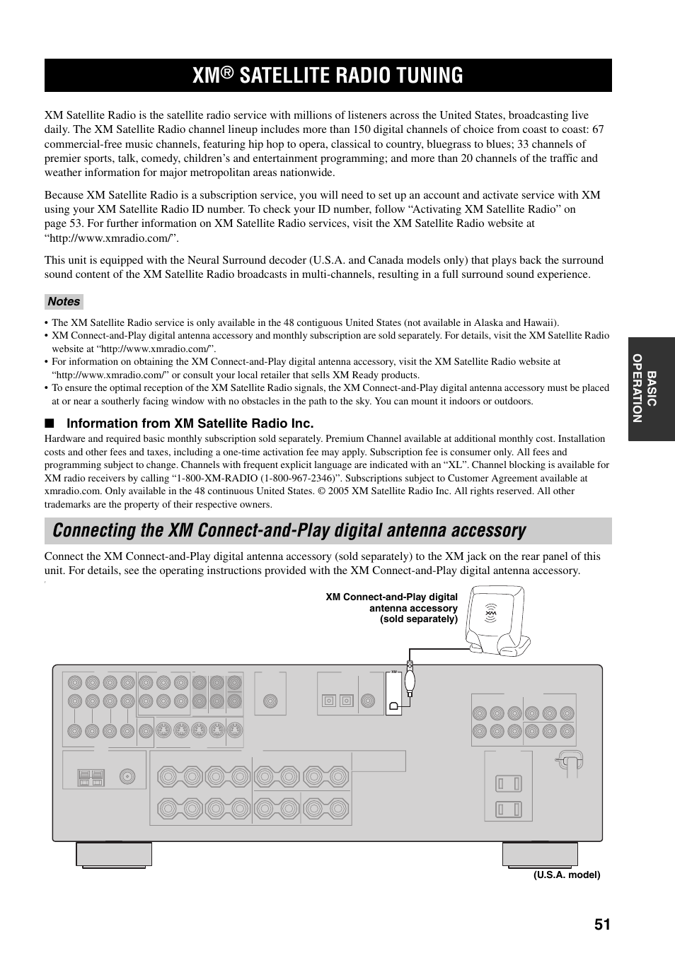 Xm® satellite radio tuning, Satellite radio tuning | Yamaha HTR-5940 AV User Manual | Page 55 / 169