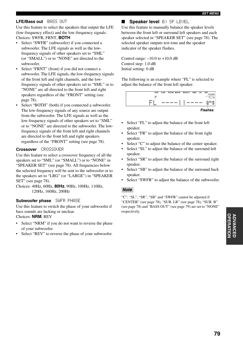 And 79), Speaker level | Yamaha HTR-5940 AV User Manual | Page 83 / 169